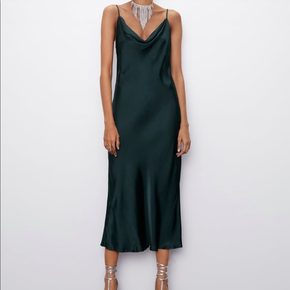 Green Satin Slip Dress